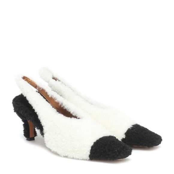 Marni ´Shearling´ White Leather Slingback Pumps...